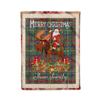 Personalized Gift Plaid Tartan Blanket Clan Shaw Green Modern With Moose Lover Xmas Gift Santa Riding Christmas Fleece Blanket