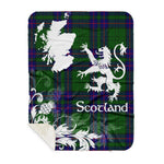 Scotstee Shop - Tartan Blanket Thistle and Lion Scottish Clan Lockhart Modern Plaid Blanket - Sherpa Blanket