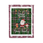 Personalized Gift Tartan Plaid Blanket Clan Gray With Funny Santa Snowman Reindeer Merry Christmas Fleece Blanket, Christmas Blanket, Plaid Blanket, Tartan Blanket,Scottish Blanket