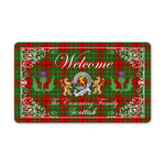 Doormat - Welcome Mat Scottish Clan Badge Cumming Modern Tartan Door Mat, Plaid Doormat With Thistle and Two Lion Scottish