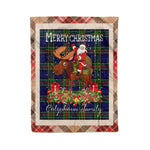 Personalized Gift Plaid Tartan Blanket Clan Colquhoun With Moose Lover Xmas Gift Santa Riding Christmas Fleece Blanket
