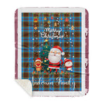 Scotstee Shop - Personalized Gift Tartan Plaid Blanket Clan Anderson With Funny Santa Snowman Reindeer Merry Christmas Gift Sherpa Blanket