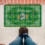 Doormat - Welcome Mat Scottish Clan Badge Cranstoun Ancient Tartan Door Mat, Plaid Doormat With Thistle and Two Lion Scottish