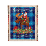 Personalized Gift Plaid Tartan Blanket Clan McKerrell Blue With Moose Lover Xmas Gift Santa Riding Christmas Fleece Blanket