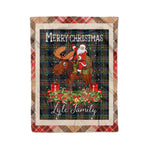 Personalized Gift Plaid Tartan Blanket Clan Lyle With Moose Lover Xmas Gift Santa Riding Christmas Fleece Blanket