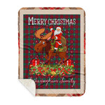 Personalized Gift Plaid Tartan Blanket Clan Fotheringham With Moose Lover Xmas Gift Santa Riding Buffalo Plaid Christmas Sherpa Blanket