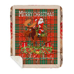 Personalized Gift Plaid Tartan Blanket Clan MacAulay Ancient With Moose Lover Xmas Gift Santa Riding Buffalo Plaid Christmas Sherpa Blanket