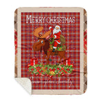 Personalized Gift Plaid Tartan Blanket Clan Pennington With Moose Lover Xmas Gift Santa Riding Buffalo Plaid Christmas Sherpa Blanket