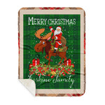 Personalized Gift Plaid Tartan Blanket Clan Erskine Hunting With Moose Lover Xmas Gift Santa Riding Buffalo Plaid Christmas Sherpa Blanket