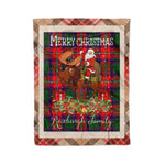 Personalized Gift Plaid Tartan Blanket Clan Roxburgh With Moose Lover Xmas Gift Santa Riding Christmas Fleece Blanket