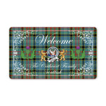 Doormat - Welcome Mat Scottish Clan Badge Cathcart Tartan Door Mat, Plaid Doormat With Thistle and Two Lion Scottish