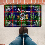 Doormat - Welcome Mat Scottish Clan Badge Chalmers Tartan Door Mat, Plaid Doormat With Thistle and Two Lion Scottish