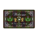 Doormat - Welcome Mat Scottish Clan Cunningham Hunting Modern Tartan Door Mat, Plaid Doormat With Thistle and Two Lion Scottish