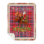 Personalized Gift Plaid Tartan Blanket Clan Udny With Moose Lover Xmas Gift Santa Riding Buffalo Plaid Christmas Sherpa Blanket
