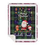 Personalized Gift Tartan Plaid Blanket Clan Monteith Modern With Funny Santa Snowman Reindeer Merry Christmas Gift Sherpa Blanket, blue plaid sherpa blanket,blue tartan sherpa blanket,Buchan,buffalo plaid sherpa blanket,christmas sherpa blanket,Christmas Throw Blanket