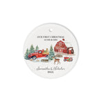 Scotstee Shop - Our First Christmas As Mr and Mrs Circle Ornament Red Truck First Christmas as Mr. & Mrs. Ceramic Ornament