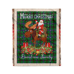 Personalized Gift Plaid Tartan Blanket Clan Davidson With Moose Lover Xmas Gift Santa Riding Christmas Fleece Blanket