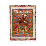 Personalized Gift Plaid Tartan Blanket Clan Ross Ancient With Moose Lover Xmas Gift Santa Riding Christmas Fleece Blanket