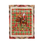 Personalized Gift Plaid Tartan Blanket Clan Gibson With Moose Lover Xmas Gift Santa Riding Christmas Fleece Blanket