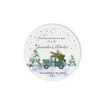 Scotstee Shop - Personalize Name Family Blue Truck First Christmas as Mr. & Mrs. Ceramic Ornament