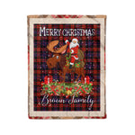 Personalized Gift Plaid Tartan Blanket Clan Broun With Moose Lover Xmas Gift Santa Riding Christmas Fleece Blanket