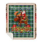 Personalized Gift Plaid Tartan Blanket Clan Johnston Dress With Moose Lover Xmas Gift Santa Riding Buffalo Plaid Christmas Sherpa Blanket