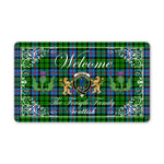 Doormat - Welcome Mat Scottish Clan Forsyth Modern Tartan Door Mat, Plaid Doormat With Thistle and Two Lion Scottish