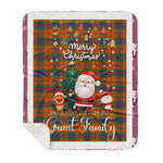Personalized Gift Tartan Plaid Blanket Clan Grant of Edinchat With Funny Santa Snowman Reindeer Merry Christmas Gift Sherpa Blanket, blue plaid sherpa blanket,blue tartan sherpa blanket,Buchan,buffalo plaid sherpa blanket,christmas sherpa blanket,Christmas Throw Blanket