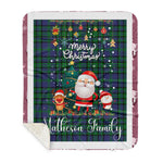 Personalized Gift Tartan Plaid Blanket Clan Matheson Hunting With Funny Santa Snowman Reindeer Merry Christmas Gift Sherpa Blanket, blue plaid sherpa blanket,blue tartan sherpa blanket,Buchan,buffalo plaid sherpa blanket,christmas sherpa blanket,Christmas Throw Blanket