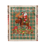 Personalized Gift Plaid Tartan Blanket Clan Pollock Hunting With Moose Lover Xmas Gift Santa Riding Christmas Fleece Blanket