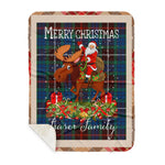 Personalized Gift Plaid Tartan Blanket Clan Fraser Hunting Ancient With Moose Lover Xmas Gift Santa Riding Buffalo Plaid Christmas Sherpa Blanket