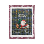 Personalized Gift Tartan Plaid Blanket Clan Campbell Faded With Funny Santa Snowman Reindeer Merry Christmas Fleece Blanket, Home Living Room, Plaid Blanket, Tartan Blanket, Scottish Blanket, Buffalo fleece blanket, Christmas Blanket