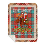 Personalized Gift Plaid Tartan Blanket Clan Dunbar Ancient With Moose Lover Xmas Gift Santa Riding Buffalo Plaid Christmas Sherpa Blanket