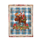 Personalized Gift Plaid Tartan Blanket Clan Stewart Muted Blue With Moose Lover Xmas Gift Santa Riding Christmas Fleece Blanket