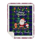 Personalized Gift Tartan Plaid Blanket Clan MacKinlay Modern With Funny Santa Snowman Reindeer Merry Christmas Gift Sherpa Blanket, blue plaid sherpa blanket,blue tartan sherpa blanket,Buchan,buffalo plaid sherpa blanket,christmas sherpa blanket,Christmas Throw Blanket