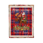Personalized Gift Plaid Tartan Blanket Clan Wishart With Moose Lover Xmas Gift Santa Riding Christmas Fleece Blanket