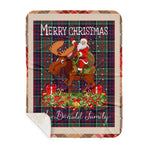 Personalized Gift Plaid Tartan Blanket Clan MacDonald With Moose Lover Xmas Gift Santa Riding Buffalo Plaid Christmas Sherpa Blanket
