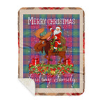 Personalized Gift Plaid Tartan Blanket Clan Lindsay Ancient With Moose Lover Xmas Gift Santa Riding Buffalo Plaid Christmas Sherpa Blanket
