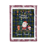 Personalized Gift Tartan Plaid Blanket Clan Gunn Modern With Funny Santa Snowman Reindeer Merry Christmas Fleece Blanket, Christmas Blanket, Plaid Blanket, Tartan Blanket,Scottish Blanket
