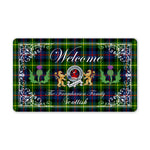 Doormat - Welcome Mat Scottish Clan Badge Farquharson Modern Tartan Door Mat, Plaid Doormat With Thistle and Two Lion Scottish