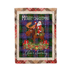 Personalized Gift Plaid Tartan Blanket Clan Blair With Moose Lover Xmas Gift Santa Riding Christmas Fleece Blanket