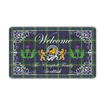 Doormat - Welcome Mat Scottish Clan Badge Campbell Argyll Modern Tartan Door Mat, Plaid Doormat With Thistle and Two Lion Scottish