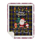 Personalized Gift Tartan Plaid Blanket Clan Clelland With Funny Santa Snowman Reindeer Merry Christmas Gift Sherpa Blanket, blue plaid sherpa blanket,blue tartan sherpa blanket,Buchan,buffalo plaid sherpa blanket,christmas sherpa blanket,Christmas Throw Blanket
