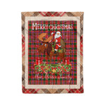 Personalized Gift Plaid Tartan Blanket Clan MacAlister With Moose Lover Xmas Gift Santa Riding Christmas Fleece Blanket