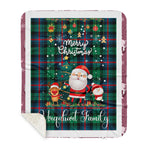 Personalized Gift Tartan Plaid Blanket Clan Urquhart Modern With Funny Santa Snowman Reindeer Merry Christmas Gift Sherpa Blanket, blue plaid sherpa blanket,blue tartan sherpa blanket,Buchan,buffalo plaid sherpa blanket,christmas sherpa blanket,Christmas Throw Blanket