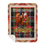 Personalized Gift Plaid Tartan Blanket Clan Francis With Moose Lover Xmas Gift Santa Riding Buffalo Plaid Christmas Sherpa Blanket