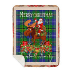 Personalized Gift Plaid Tartan Blanket Clan Turnbull Hunting With Moose Lover Xmas Gift Santa Riding Buffalo Plaid Christmas Sherpa Blanket