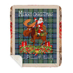 Personalized Gift Plaid Tartan Blanket Clan MacDonnell Of Glengarry Ancient With Moose Lover Xmas Gift Santa Riding Buffalo Plaid Christmas Sherpa Blanket