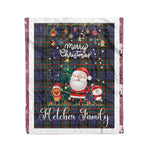 Personalized Gift Tartan Plaid Blanket Clan Fletcher Of Dunans With Funny Santa Snowman Reindeer Merry Christmas Fleece Blanket, Home Living Room, Plaid Blanket, Tartan Blanket, Scottish Blanket, Buffalo fleece blanket, Christmas Blanket