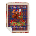 Personalized Gift Plaid Tartan Blanket Clan Chisholm Hunting Modern With Moose Lover Xmas Gift Santa Riding Buffalo Plaid Christmas Sherpa Blanket